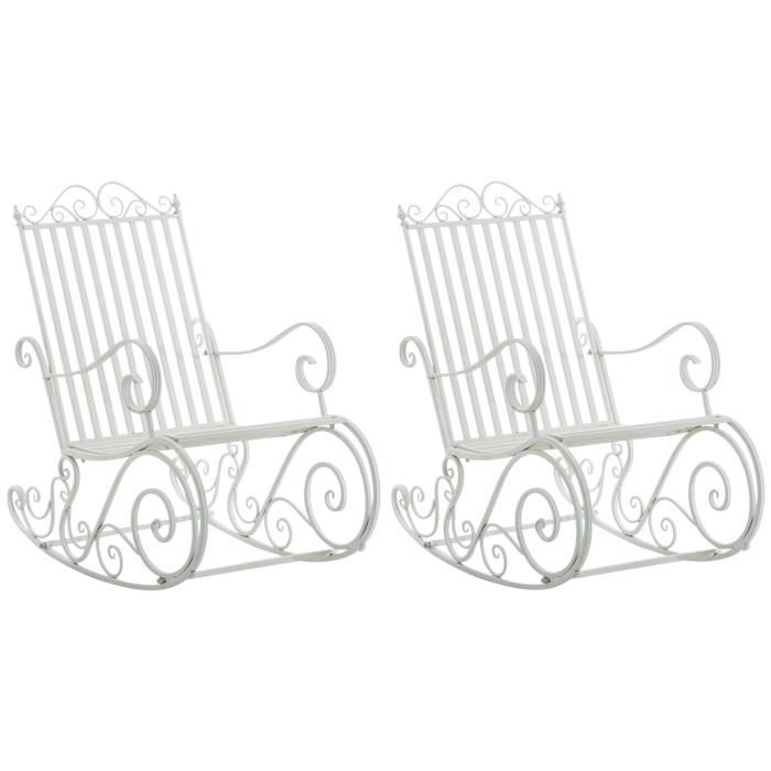 lot de 2 fauteuils à bascule smilla en fer forgé - clp - blanc - jardin - 2 personnes - extérieur