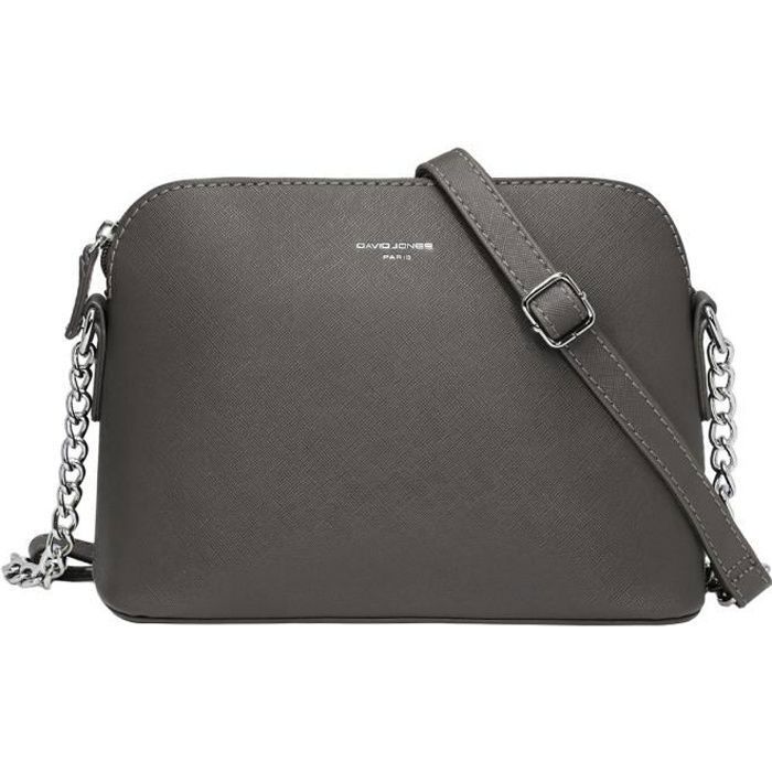 David Jones - Petit Sac Bandoulière Femme - Sac à Main Chaîne Porté Epaule - Besace Sacoche Cuir Rigide Pochette Soirée Mode - Gris