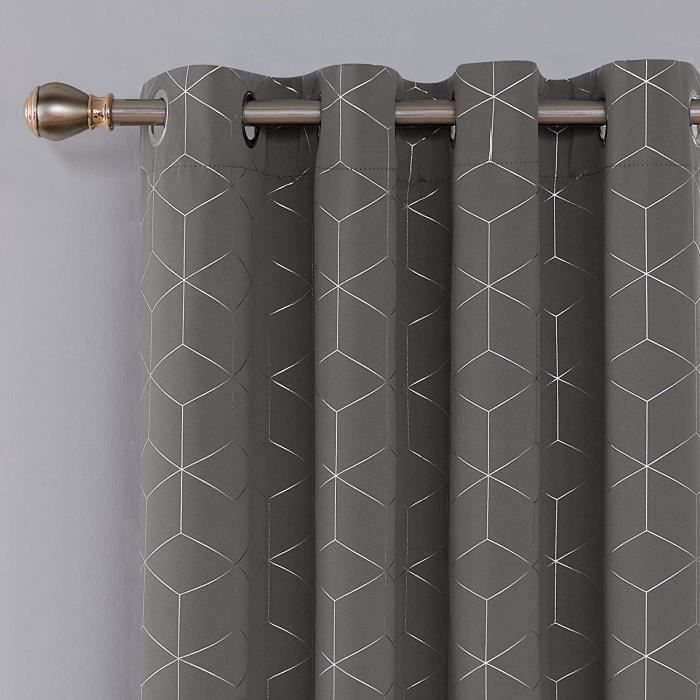 deconovo lot de 2 oeillets rideaux occultants gris clair isolant thermique rideaux lossange imprimes argents pour enfant rideaux cdiscount maison