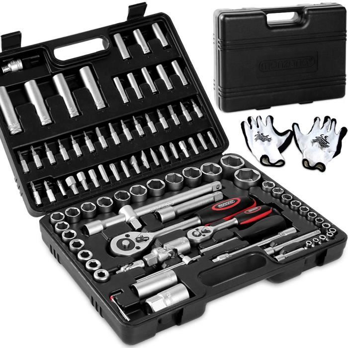 Monzana | Mallette à outils • jeu de douilles • 94 pièces | Acier au chrome vanadium • kit d'outils avec gants de travail | set