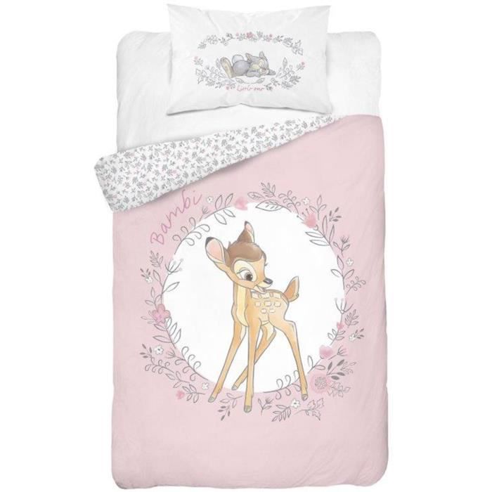 CTI Disney Bambi Flowers Enfant Parure de Lit 140x200 cm, 100% Coton