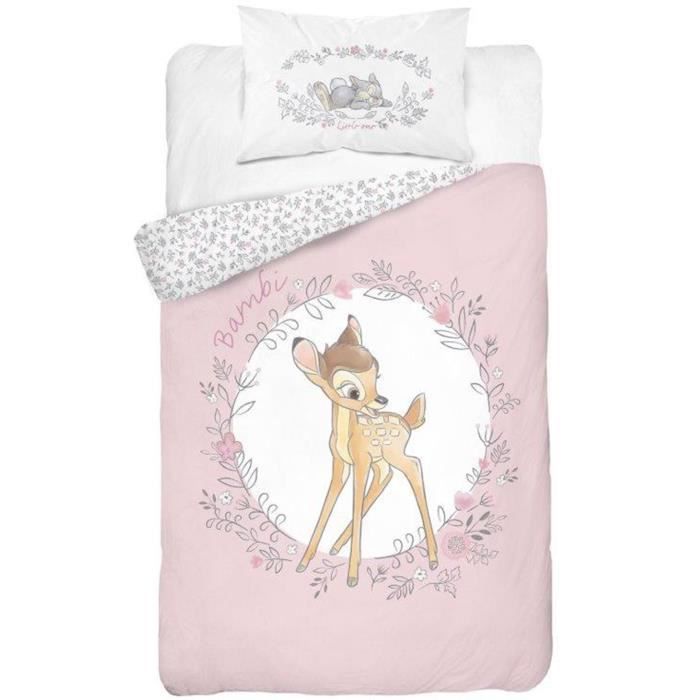 Parure De Lit Bebe Coton Bambi Disney Rose Cdiscount Maison