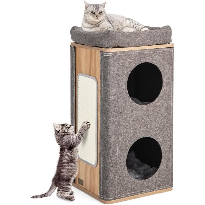 Meilleurs prix pour GOPLUS Maison pour Chat à 3 Niveaux avec Tapis à Gratter en Sisal Amovible, Condo à Chat 2 en 1 avec Couverture Amovible, Gris