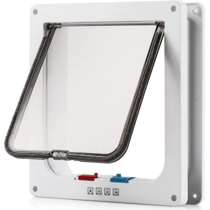 Meilleurs prix pour Grande chatière (Taille extérieure 25cm x 24cm), Verrouillage à 4 Voies Chatière pour Chats, Facile à Installer et à Utiliser Blanc