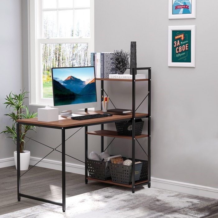 HOMCOM - bureau informatique avec étagères - Panneaux de partiucules classe E1 - 120x64x121cm - Marron Noir