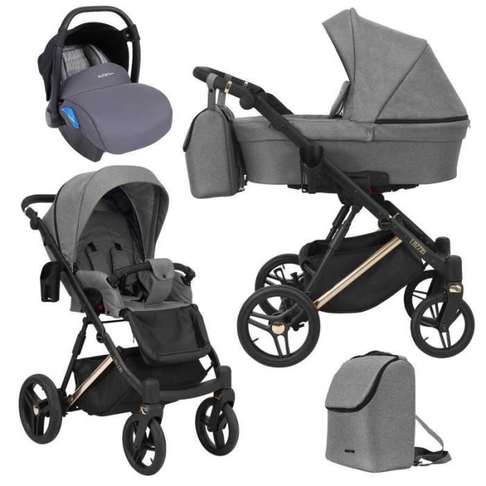 Poussette trio Lazzio premium LAZ 06 gris chassis dore Cdiscount Puericulture Eveil bebe
