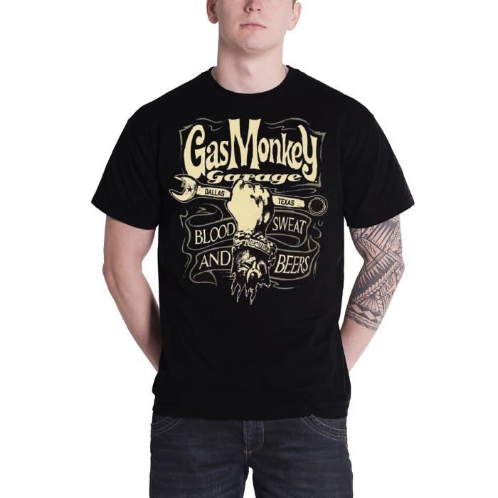 Gas Monkey Garage Blood Sweat /& Beers T-Shirt Manches Courtes Noir