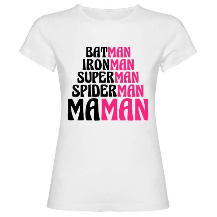 Tee Shirt Maman Super Heros T Shirt Fete Des Meres Batman Ironman Spiderman Superman Blanc Achat Vente T Shirt Cdiscount