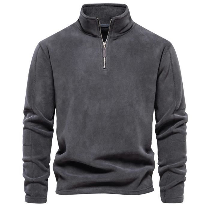 Pull Col A Fermeture Eclair Chaud Pour Homme Manches Longues Casual Pullover Automne Hiver Couleur Unie Taille EU