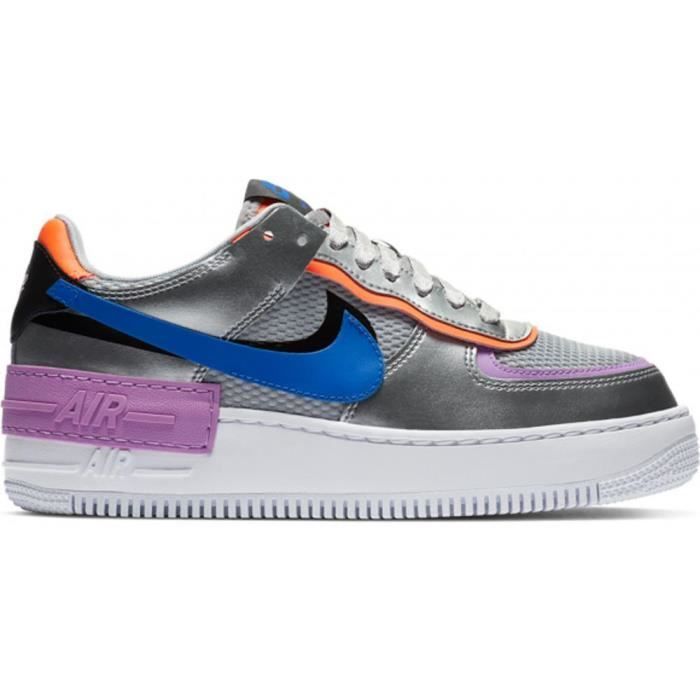 Baskets Nike Air Force 1 Shadow Metallic Femme Gris Lacets Plat Cuir Cdiscount Chaussures