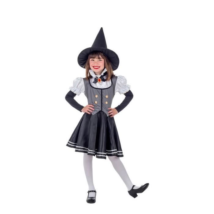 Déguisement Sorcière Fille Halloween - Robe + Chapeau + Accessoires Costume Enfant 3-12 Ans