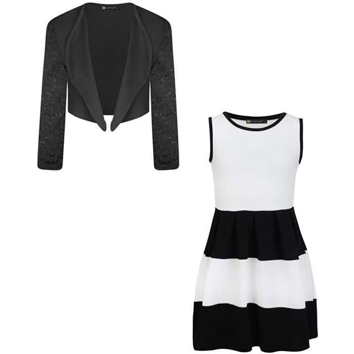 Robe Patineuse sans Manche avec Bolero en Dentelle pour Filles LOTMART Blanc et Noir Adulte Fille Blanc et noir Cdiscount Pret a Porter