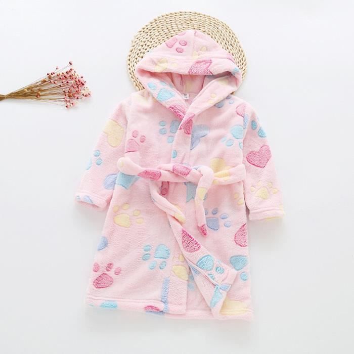 Peignoir Flanelle Enfant à Capuche Dessin Animé - Pyjama Chaud Fille Garçon Bébé 3 Ans Manches Longues