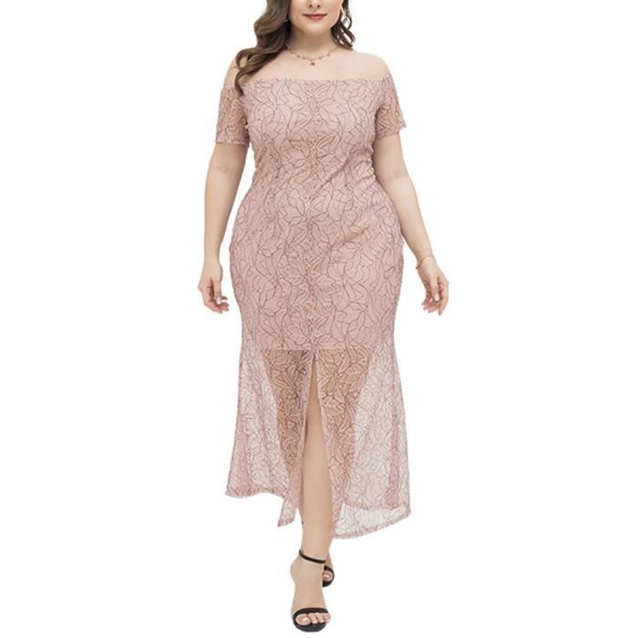 Femme ??paule D?�nud?�e Vintage Robe en dentelle fleurie Une ?�paule Taille haute Chic Robe longue 