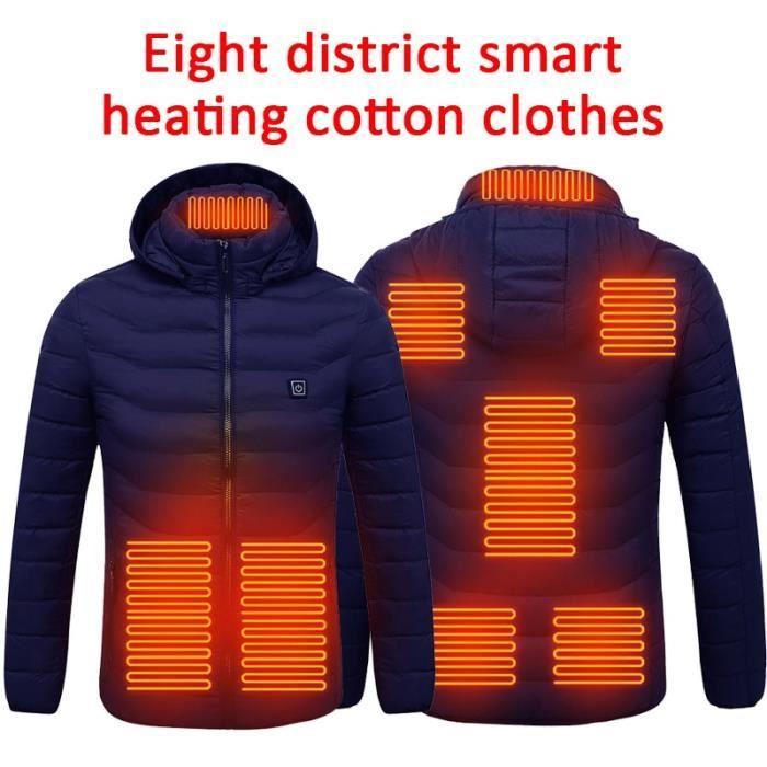 Vetement Chauffant électrique Veste Chauffante BST&BAO 8 Zones - USB 5V - 3 Températures - Imperméable Lavable - Noir Veste électrique Chauffante Carbone