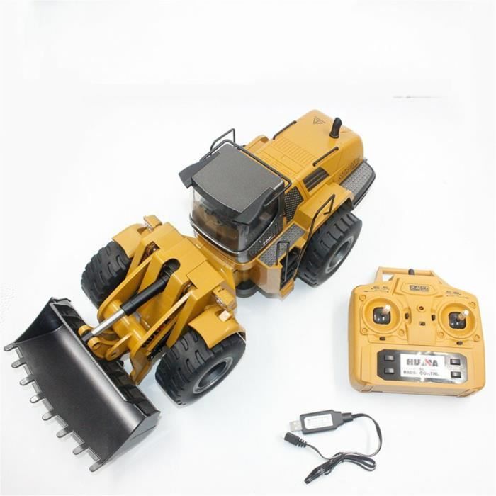 Top Race Chargeur Frontal Robuste à 9 Canaux, Tracteur De Construct Telecommande Avec Lumieres Et Sons Pelle En Metal 24 Amz B