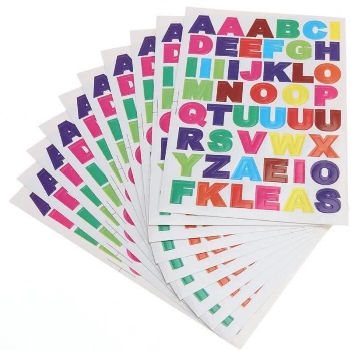 Cadeau,10 Sheet Alphabet Stickers Colourful Letter Stickers for