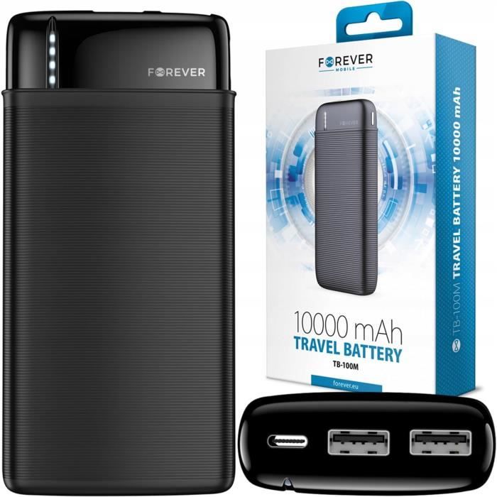 Power Bank 10000mAh Portable - Charge Rapide, Indicateur LED, Léger (190g) - Compatible Téléphones Et Tablettes