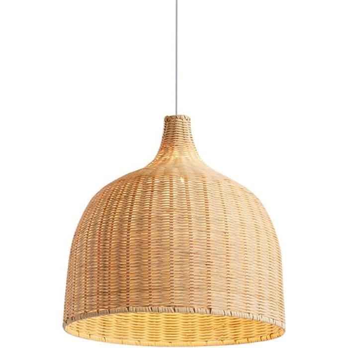 Suspension Industrielle En Rotin Et Métal - Lampe E27 Abat-jour Inclus - Braun