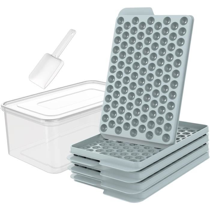 Bac à Glaçons Avec Couvercle 4 Plateaux 416 Mini Glaçons Ronds - Avec Pelle, Pince Et Boîte De Rangement Bleu