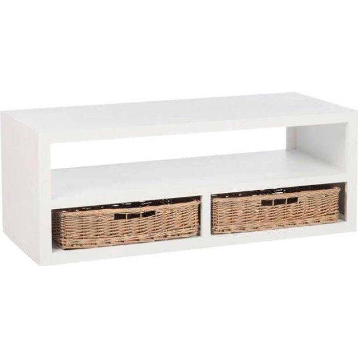 Meuble Tv Avec 2 Paniers En Osier Marin L 120 X L 50 X H 45