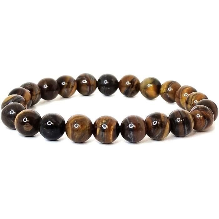 Bracelet Œil De Tigre Perles 8mm - Pierre Naturelle De Protection, Neuf Emballé Soigneusement