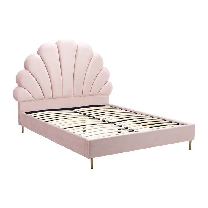 Lit coquillage 140 x 190 cm - Velours - Rose - LIVAYA Lit coquillage 140 x 190 cm - Velours - Rose - LIVAYA