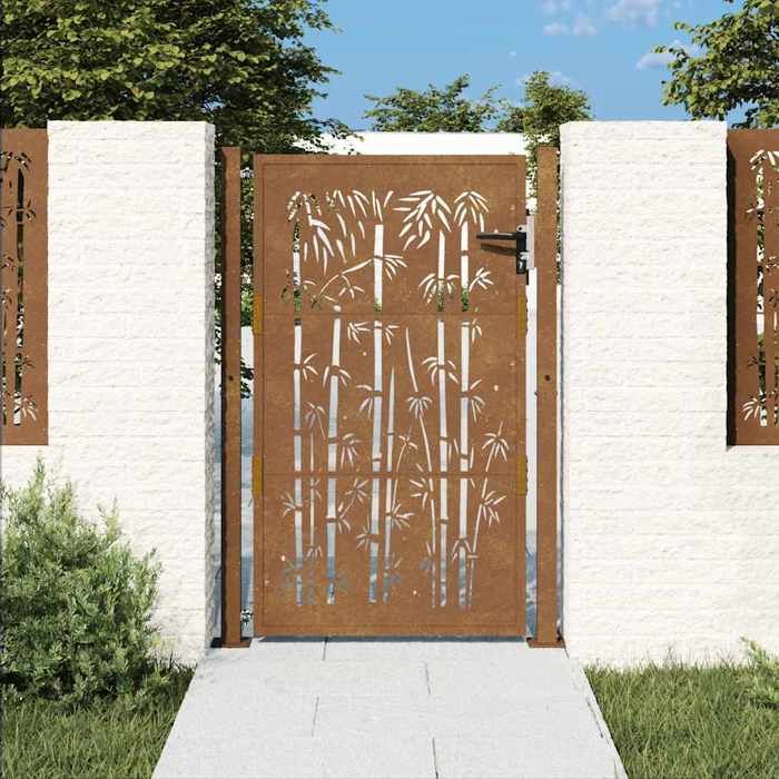 vidaXL Portail de Jardin Portillon de Patio Barrière de Sécurité Porte dExtérieure Terrasse 105x130 cm Acier Corten 153186