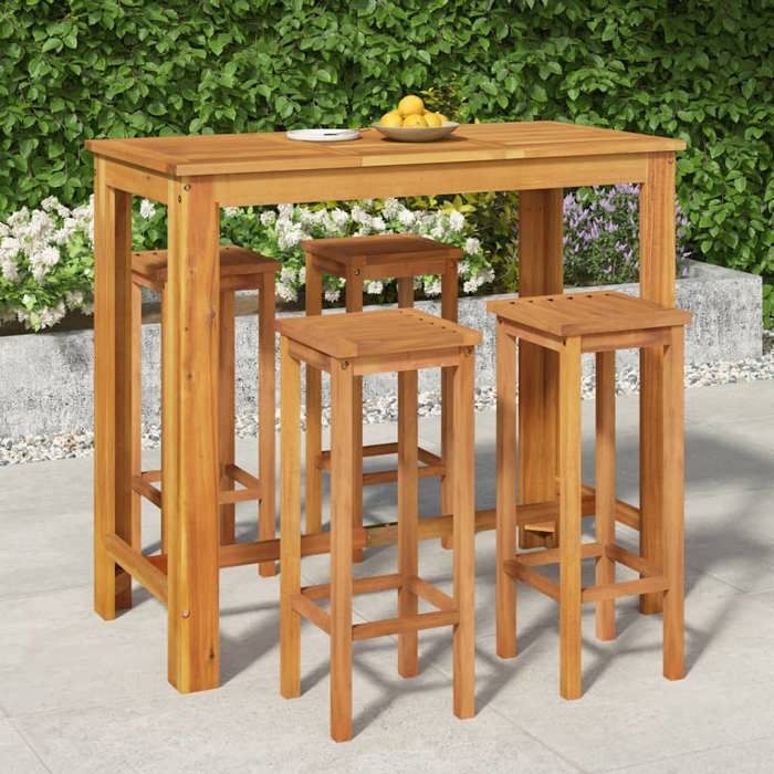 vidaXL Ensemble de Bar de Jardin 5 pcs Table et Chaises avec Repose Pieds Ensemble de Meubles de Terrasse Extérieur Bois 3154392 - vue 2