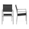 Lot de 6 chaises de jardin en aluminium gris et textilène noir - HAPPY GARDEN - Contemporain - Empilables-1