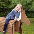ROBA Cheval d'Extérieur en bois massif pour Enfant - sans Bascule - Grand Cheval de Jardin pour Enfant - Teck-1