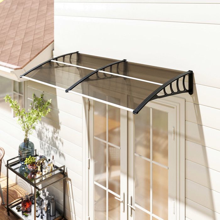 Auvent Porte En Polycarbonate | L298 X P98 Cm | Transparent-gris | Protection UV, Pluie, Neige