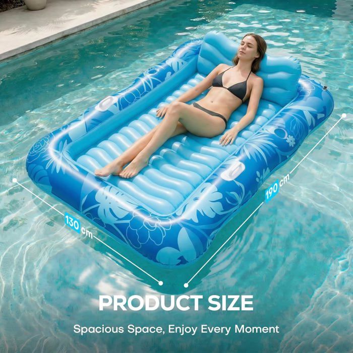 Charmofun Matelas Gonflable Bronzant, Gonflable Tanning Pool, Lit Gonflable Piscine avec Porte-gobelets, Flottant Gonflable pour Piscine Gonflable (Bleu