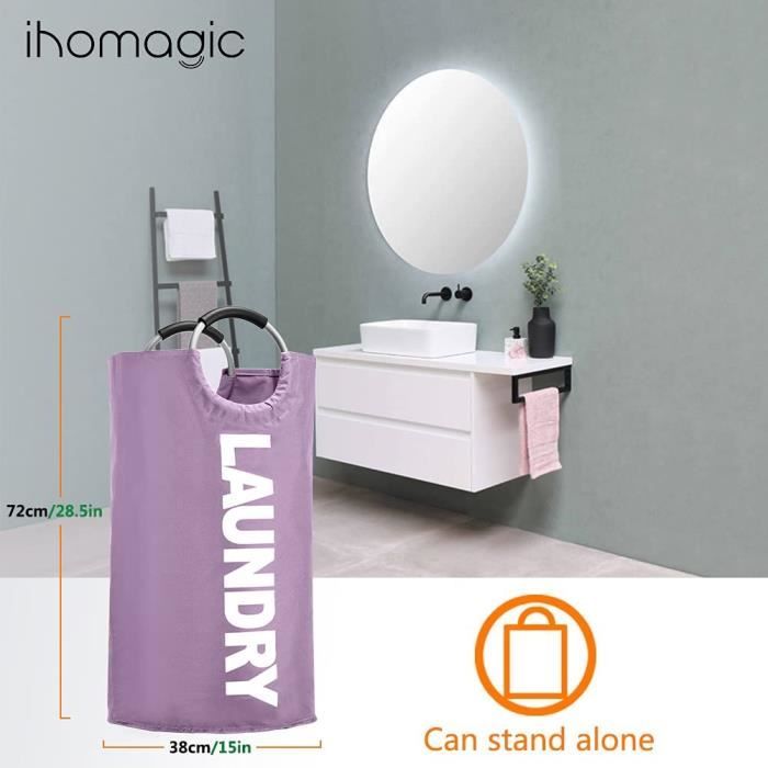 Panier à Linge Pliable 95L IHOMAGIC - Grand Sac Oxford Avec Poignées Aluminium Bleu