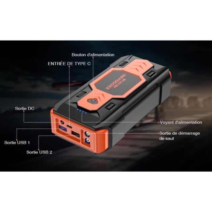 Booster Batterie Voiture, 2500A 22000mAh Portable Jump Starter NEXPOW à  Essence Jusqu'à 8.0L Gas ou 8.0L Diesel, Démarrage de Voitur - Cdiscount  Auto