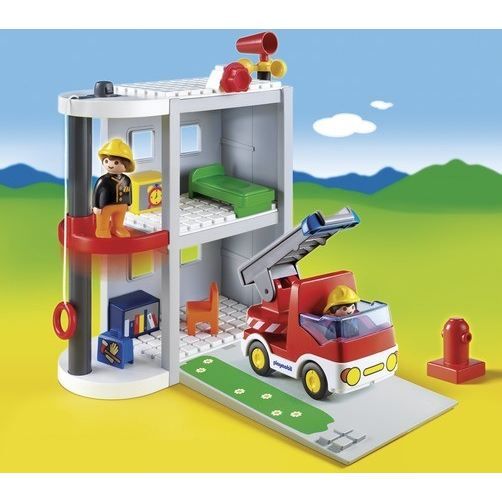 PLAYMOBIL 1.2.3. 6777 Caserne de Pompiers Cdiscount Jeux Jouets