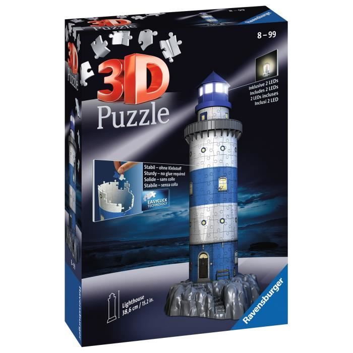 Puzzle 3D Phare illuminé - Ravensburger - 216 pièces - sans colle - LEDS  couleur - Mixte - Dès 8 ans - Cdiscount Jeux - Jouets