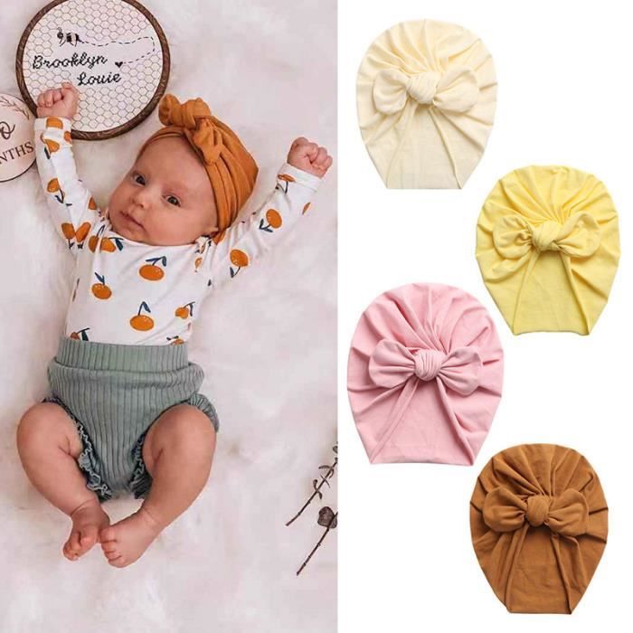 Chapeau turban bébé coton avec pompon, tenue bébé fille rentrant à