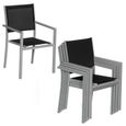 Lot de 6 chaises de jardin en aluminium gris et textilène noir - HAPPY GARDEN - Contemporain - Empilables-2