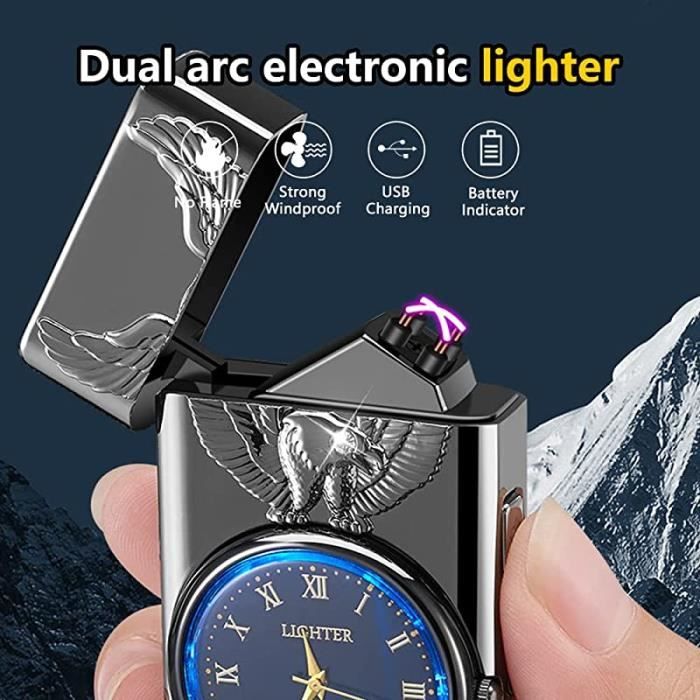 Briquet Electrique Aigle avec Fonction Horloge, Briquet Electrique USB avec  Un Beau Cadran, Briquet Tempte pour Homme - noir - Cdiscount Au quotidien