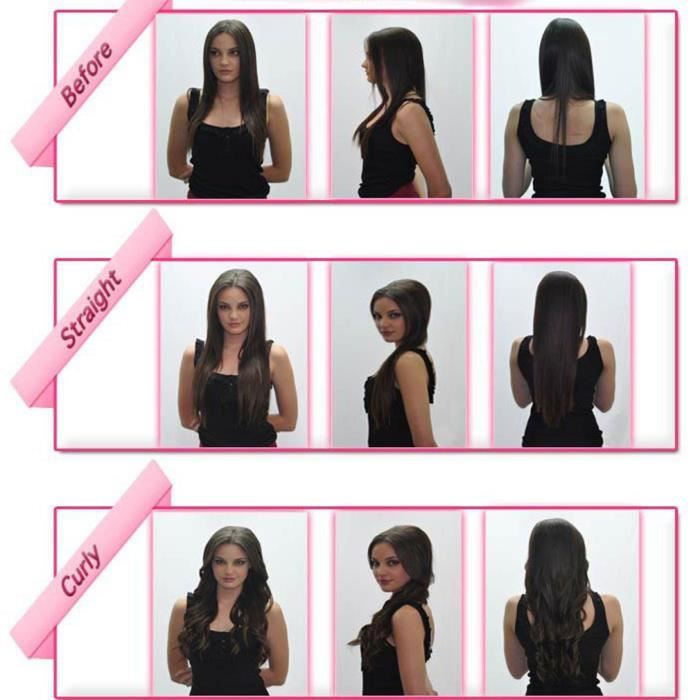 Perruque Extension à Clips de Cheveux Long droit naturel noir 66cm Femme Cdiscount Au quotidien
