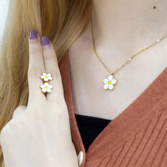 Parure Collier Et Boucles D'oreilles Marguerite – Fleurs Pressées, Léger, Hypoallergénique, Pour Occasions Spéciales - 8