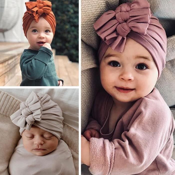 Turban élastique en nylon pour bébé fille, joli chapeau avec nœud