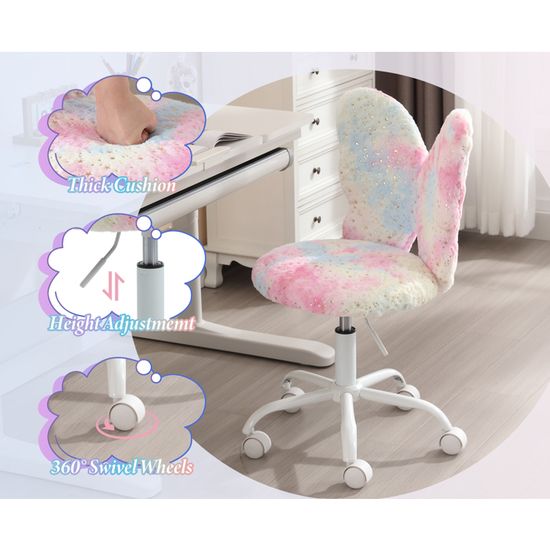 Chaise Bureau Enfant Chairus - Fausse Fourrure Rose, Réglable En Hauteur, Avec Roulettes