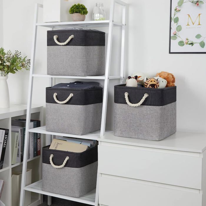 Bac de rangement - KZQ - 30 x 30 x 30 cm - Pliable - Lin - Noir + Gris ...
