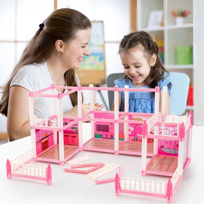 RuiDaXiang Maison De Poupée De Château De Lumière LED,Maison De Poupée