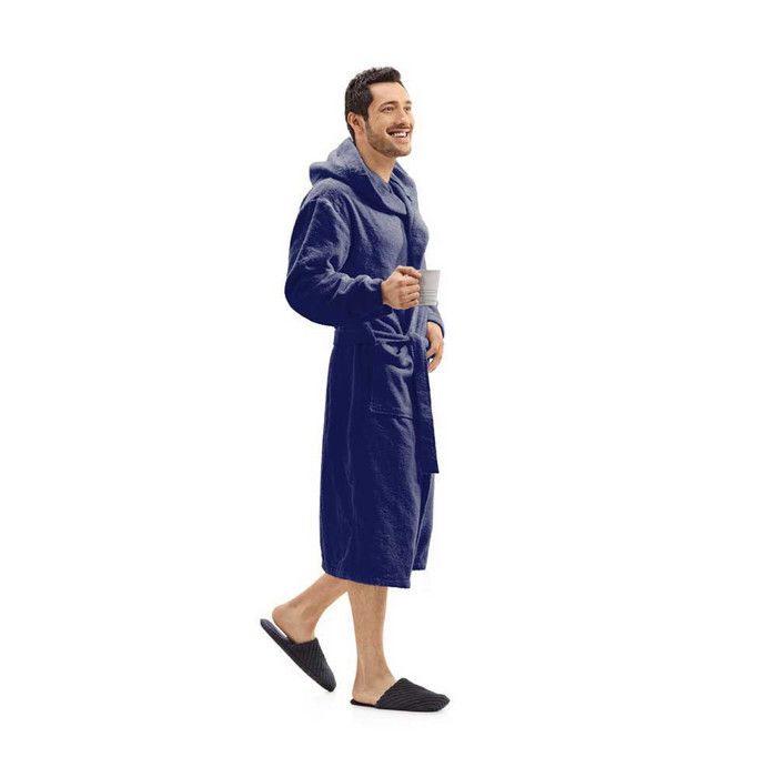 Peignoir de bain a Capuche coton et bambou 450g m Bleu Marine M Cdiscount Maison