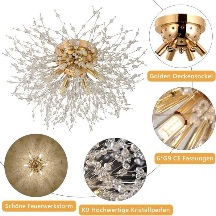 Delaveek Plafonnier LED Cristal, Lustre LED Moderne pour Chambre Salon Salle  de Bain Or (Ampoule incluse) - Cdiscount Maison