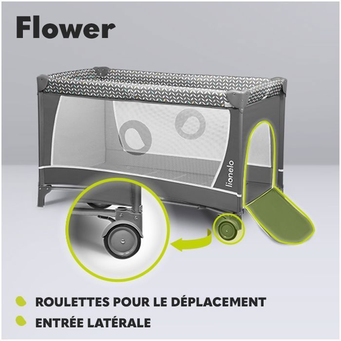 Lionelo Flower : Lit Parapluie Bébé 2-en-1 Avec Table à Langer Et Jouets | Pliable Et Mobile