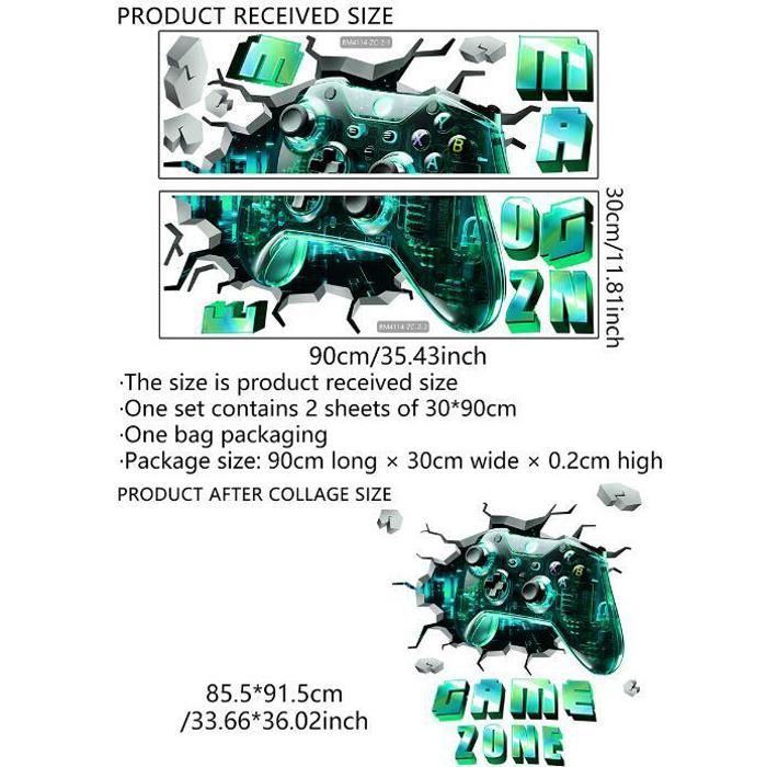 Sticker Murale Gamer Géant En Forme De Manette - Déco Chambre Ado Garçon, Style Aquarelle, 78x73 Cm - 9